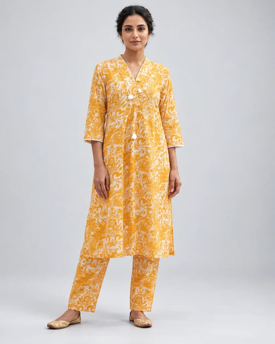 Amber Floral Kurta Set, worn by a model
