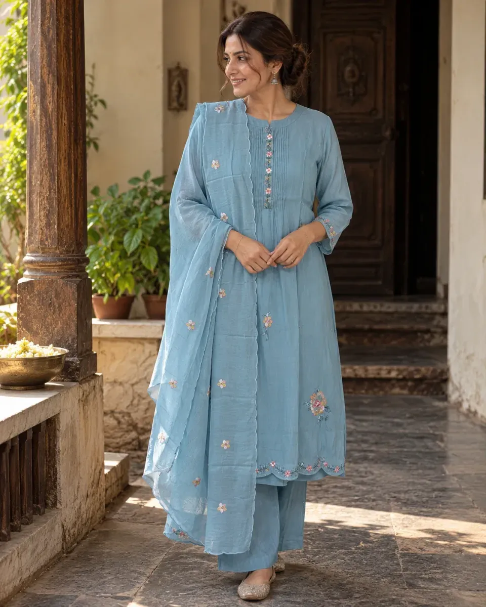 Aasmani Pintuck Kurta Set, photo 1 of 4
