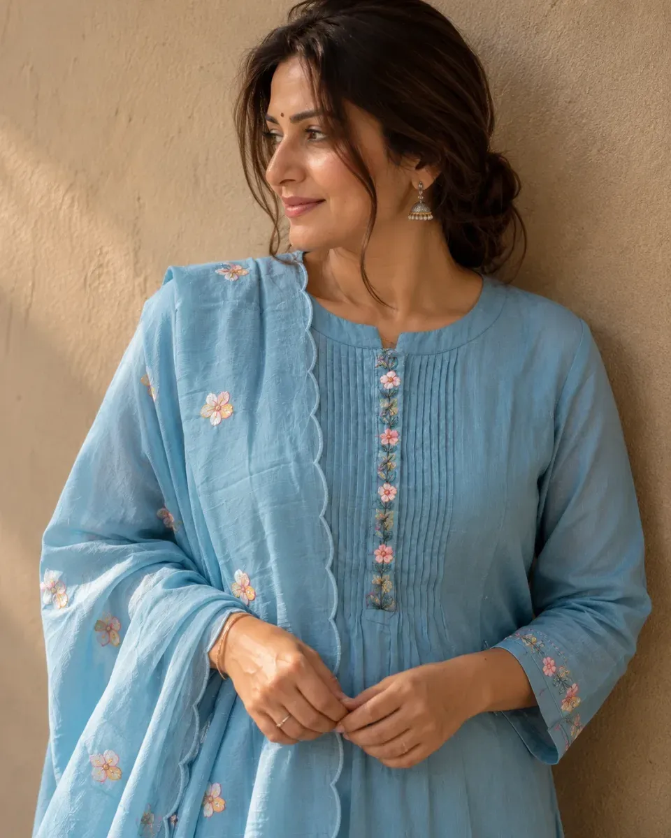 Aasmani Pintuck Kurta Set, photo 2 of 4