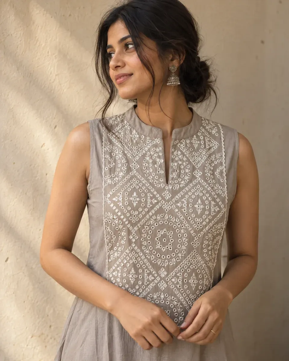 Dhuaan Embroidered Yoke Dress, photo 2 of 4