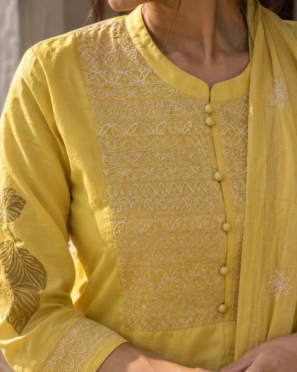 Champa Embroidered Yoke Kurta Set, photo 3 of 4