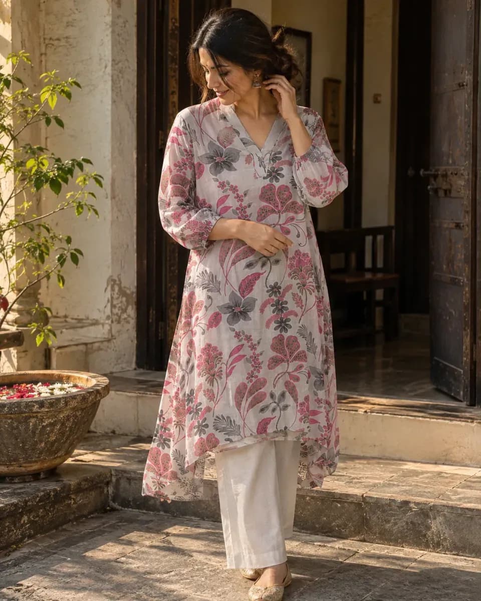 Gulmohar Floral Print Kurta Set, photo 1 of 4