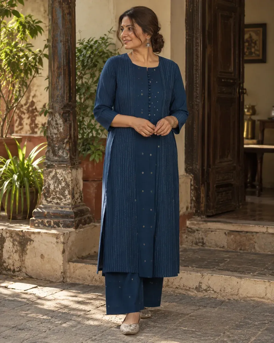 Raat Pinstripe Kurta Set, photo 1 of 4