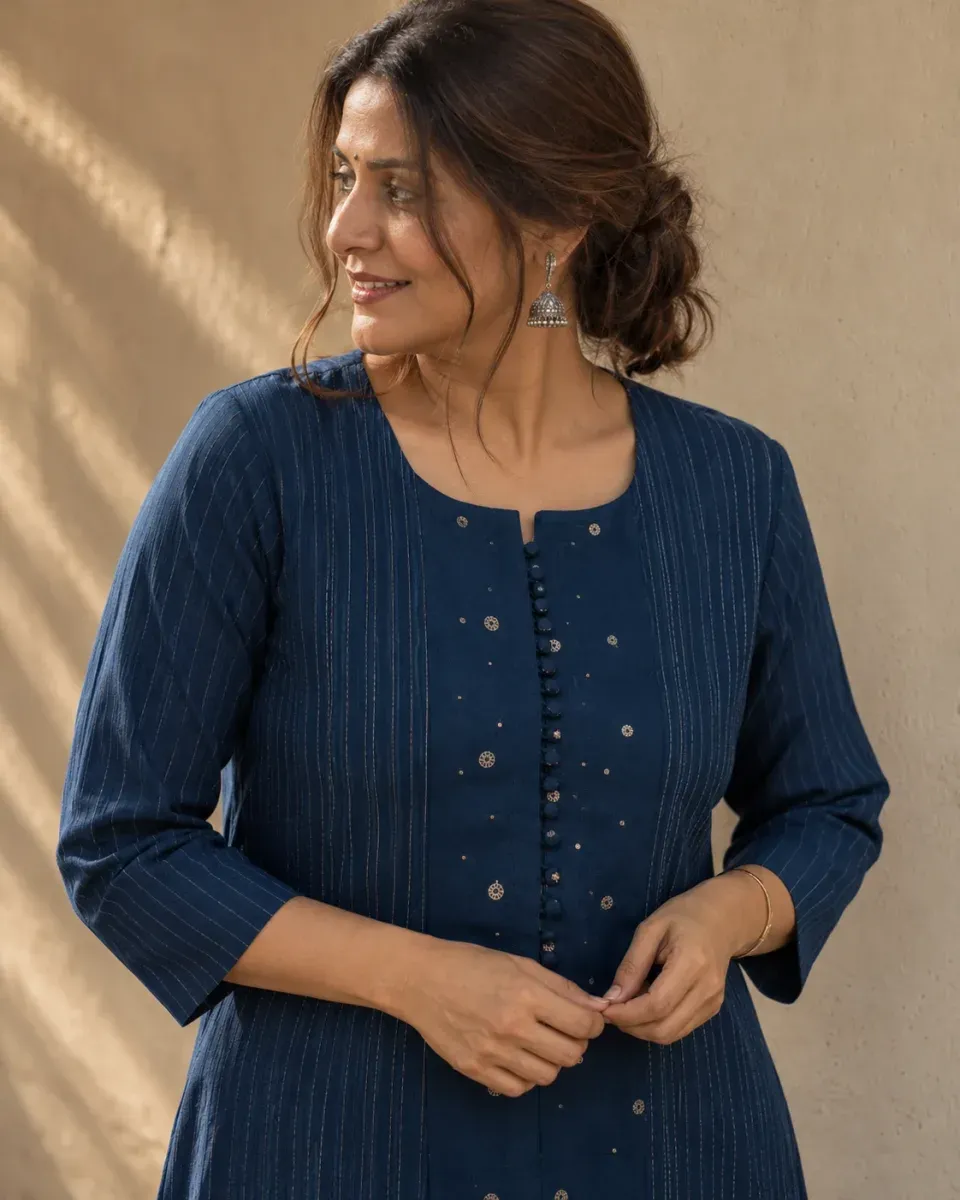 Raat Pinstripe Kurta Set, photo 2 of 4