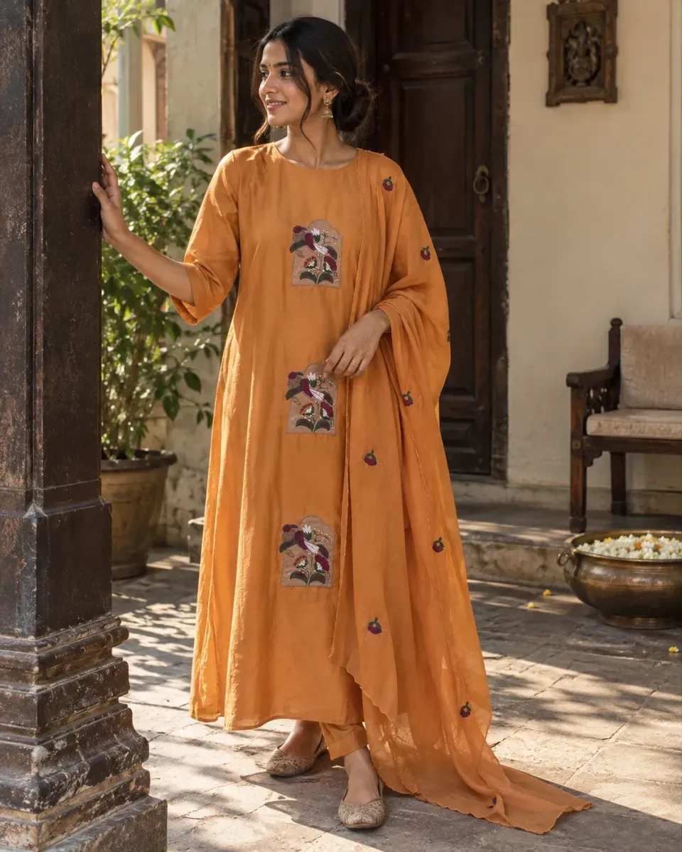 Kesar Bird Motif Kurta Set, worn by a model