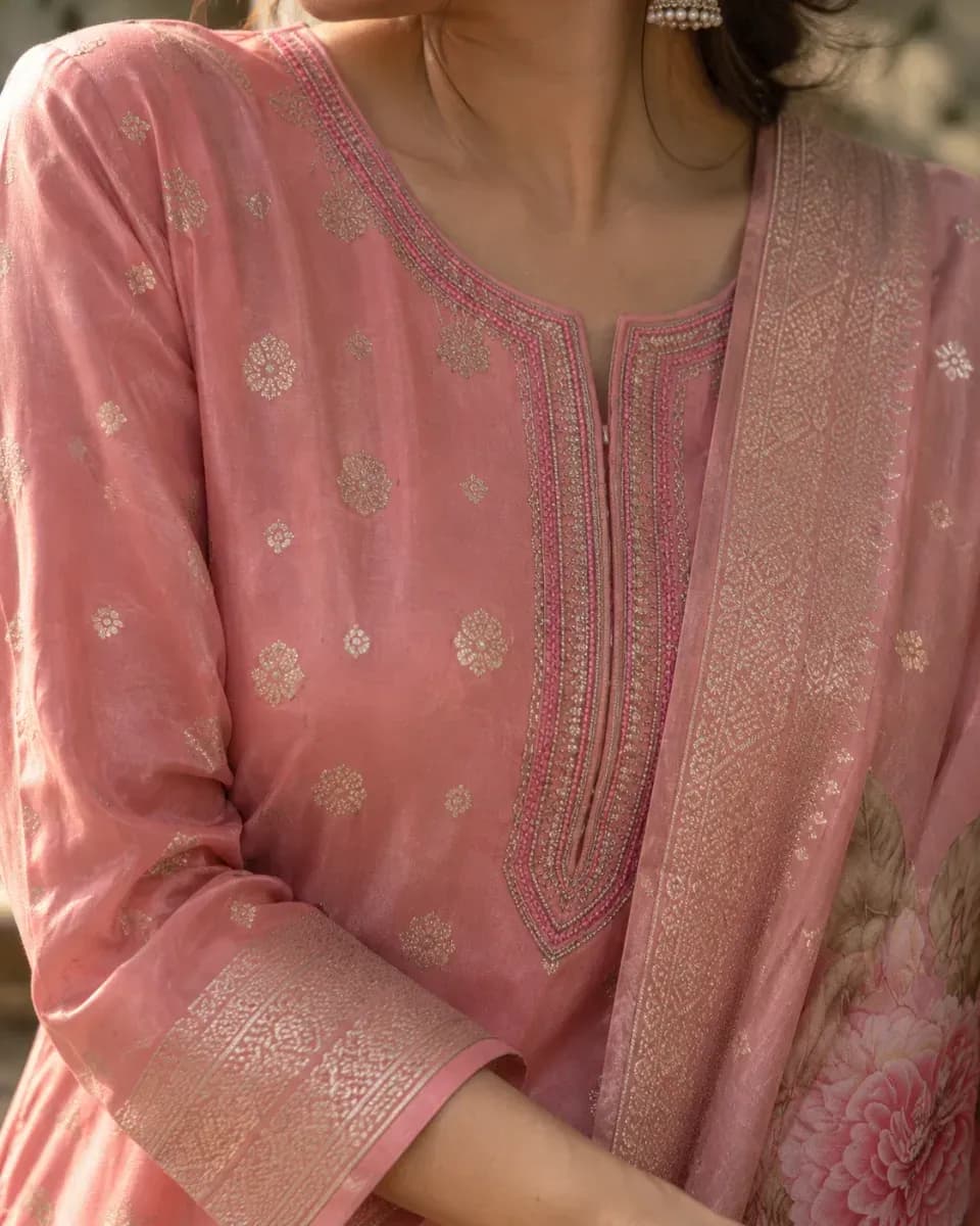 Gulabi Zari Kurta Set, photo 3 of 4
